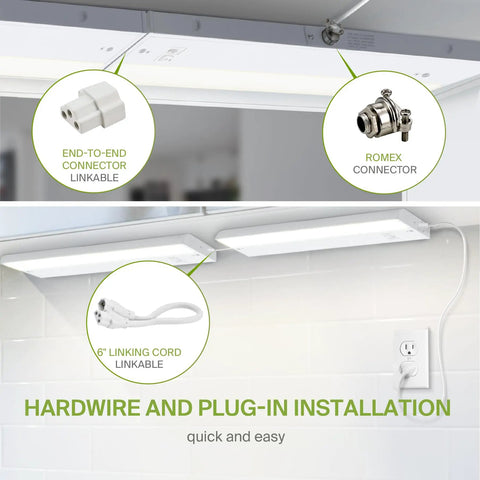 Under Cabinet Lighting 18 Inch Plug In Or Hardwired, Dimmable With High Low Off Switch, 3CCT 2700K To 4000K, Linkable, ETL Listed
