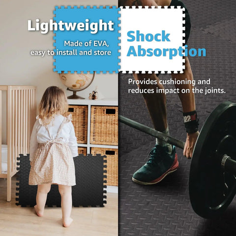 Interlocking Foam Puzzle Gym Mats 24x24 Inch Half Inch Thick Durable Exercise Floor Tiles for Home Gym Studio