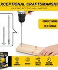 Pocket Hole Screws Set 300 Pcs 8x1 Inch Zinc Coated Carbon Steel with Square Drive in action, drill and wood use.