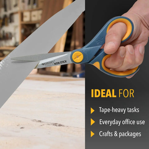 8 Inch Non Stick Titanium Scissors With Glide Adjust Technology For Office And Home Use Great For Craft And Fabric Cutting Grey Yellow 3 Pack Built For Tough Taping And Sticky Stuff And Everyday Desk Duty