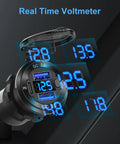 All In One Marine Power Panel With USB PD3 And Dual QC3 Ports 150W Lighter Socket Voltmeter display close-up