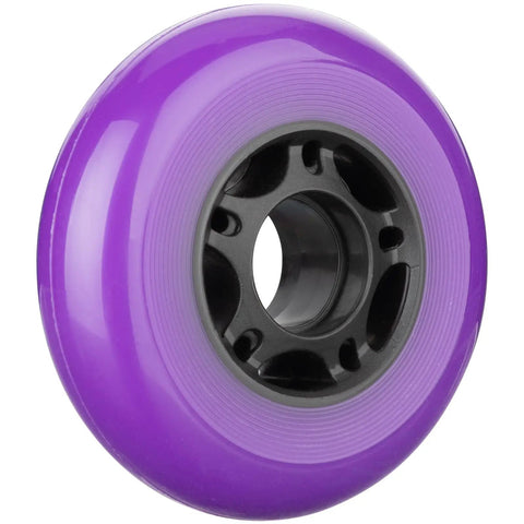 8 Pack Inline Skate Wheels Set For Roller Blades Scooters RipStik Replacement 64mm 70mm 72mm 76mm 80mm 85A Durable Purple Polyurethane No Bearings Or Spacers Included For Outdoor Indoor Use. Close-up of a single purple wheel.