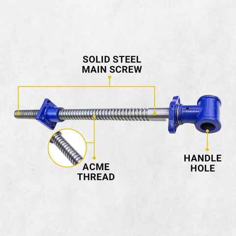 18 Inch Diy Vise Screw For Custom Benches With Beefy Solid Steel Main Screw And Cast Iron Body In Blue Metallic Finish Built Tough For Serious Woodworking And Metalworking Diy Projects