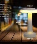 Two Pack Nightstand Lamps With Sensor Control And USB Charging displayed with dimensions and light features on wooden table