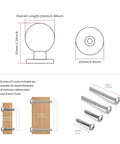 Diagram and dimensions of 10 Pack 1 Inch Vintage Antique Brass Ball Knob Set For Cabinets And Drawers with screw sizes shown.
