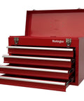 Portable Metal Tool Chest With 4 Drawers 20 Inch Cabinet Ball Bearing Drawer Slides Double Latch Pad Lock System Full Length Piano Hinge 22 Gauge Steel Red