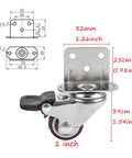 Diagram and measurements of 1 Inch Swivel Plate Casters With Brake, L Bracket Side Mount, TPR Rubber Quiet Mute Casters For Furniture Replacement.