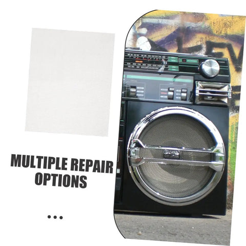 15-Piece Stainless Steel Bumper Repair Mesh Kit For Welding And Reinforcement shown next to a boombox, illustrating versatility.