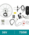 750W Front Wheel Electric Bike Conversion Kit With Brushless Hub Motor, 36V System, components layout