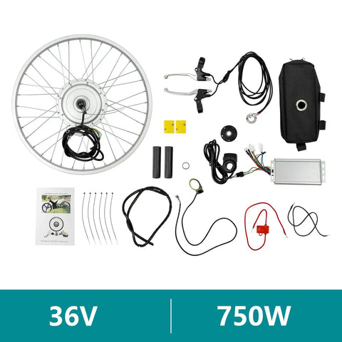 750W Front Wheel Electric Bike Conversion Kit With Brushless Hub Motor, 36V System, components layout
