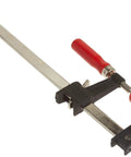 Clutch Style Bar Clamps 12 Inch 600 Lb Capacity, Ergonomic Handle, Non Marring Pads, Durable Cast Iron Jaws, Serrated Rail for Carpentry and Cabinetry, Heavy Duty Woodworking Clamp, red handle