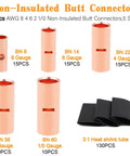 All In One Battery Terminal Kit With 260 Pcs AWG 8 To AWG 1 0 Bare Copper Ring Terminals Non Insulated Butt Connectors on display