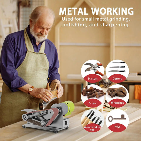 Smooth Operator Mini Belt Sander With 7 Adjustable Speeds And 15 Degree Angle Guide for sharpening scissors and knives.