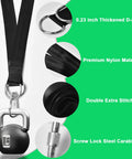 Close-up of Heavy Duty Tree Swing Straps Kit 2200 Lb Capacity, highlighting D-ring, nylon material, stitching, and carabiner hook.