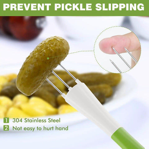 Two Pack Pickle And Olive Forks For Jars 304 Stainless Steel Food Grabber Tool Green Must Have Go To Kitchen Gadget Perfect For Canning And Snack Prep Keeps Fingers Clean While Lifting Olives Pickles And More From Jars