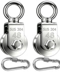 2 Pack Ball Roller Pulleys With 304 Stainless Steel Swivel Blocks For Lifting Quiet Jam Free Operation UGroove Wire Rope Pulleys 661 Lbs SWL And 1100 Lbs Breaking Strength Includes 2 Spring Snap Hooks, SUS 304