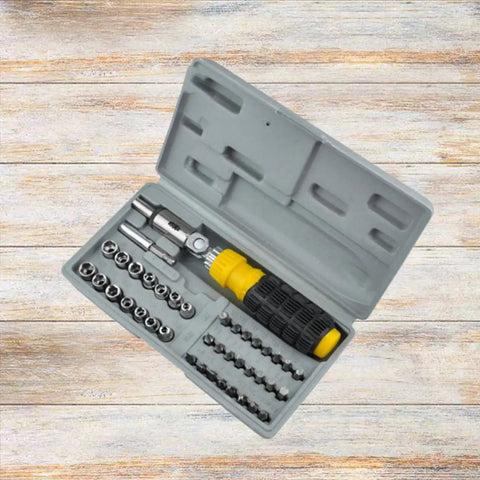 Badass 41-Piece Mini Socket Wrench Set in Hardened Vanadium Steel with Reversible Ratchet and Non-Slip Grip Portable design in gray case.