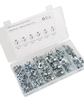 110 Piece Pronged Tee Nuts Set With Galvanized Steel Three Eighths Inch Size for Wood and Wet Environments in Box