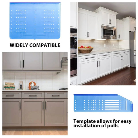 Cabinet Handle Drill Template Kit With Knob And Pull Templates And Three Sixteenth Inch Drill Bit shown with kitchen cabinets