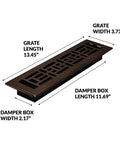 Oriental Style Floor Register 2x12 Inches Rubbed Bronze Finish Steel Decorative Grate dimensions labeled for HVAC Ducts