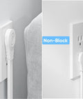 Flat Plug Power Strip With Five Foot Extension Cord showing blocked and non-block configurations for ease of use.