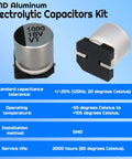 400 Piece Aluminum Electrolytic Capacitors Assortment Kit With 24 Values For SMD And Through Hole Circuits, close-up of SMD capacitor
