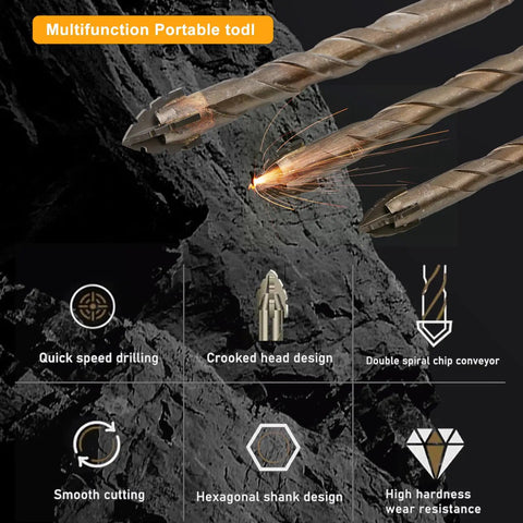 Five Pack Four Edged Serrated Eccentric Drill Bit Set With Sawtooth Four Flute Design for stone, glass, concrete, wood, brick, and metal