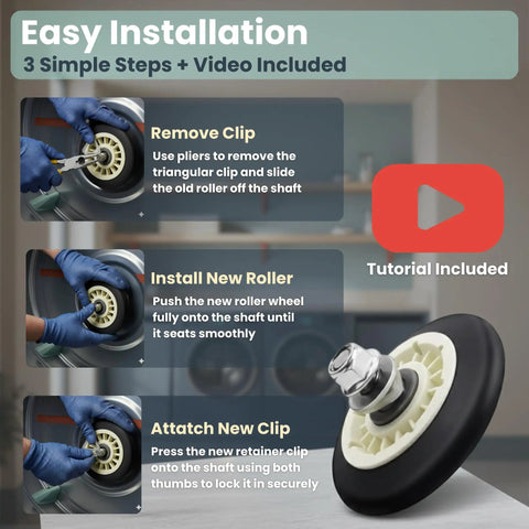 Easy installation steps for Pro Grade Dryer Repair Kit for LG and Kenmore Includes Drum Roller Assembly 4581EL2002C