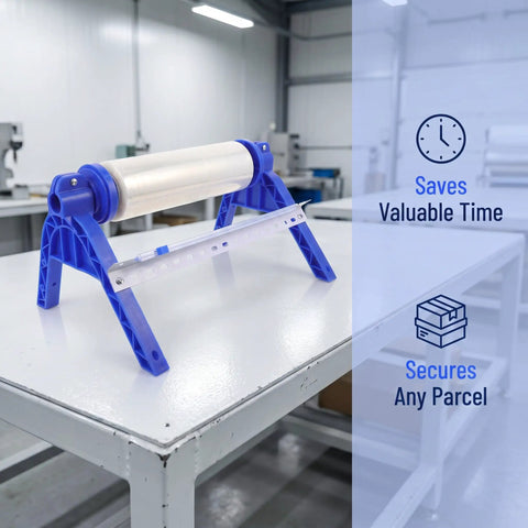 Plastic Wrap Dispenser With Cutter For Tabletop Use Easy Stretch Film Wrapping Machine Manual Packaging Tool in blue