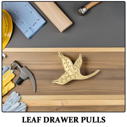 Brass Leaf Drawer Pulls For Cabinets And Dressers Dope Vintage Style Cabinet Handles with tools on wooden surface