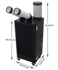Heavy Duty 15400 Btu Portable Spot Cooler With Dual Exhaust Setup and Rapid Airflow, measuring 58.4x20.47x18.9 inches.