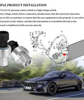 AC Pressure Sensor Switch Replacement OEM 1551343 13587668 Direct Fit shown with install diagram and car in background