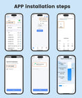 Smart WiFi Water Level Sensor With Ultrasonic Transmitter And Remote Alarm Gateway For Smart Life App, IP67 Waterproof Tank Monitor, Easy Setup And Supports Up To 10 Sensors Across Multiple Tanks, 5m Range, ME202R app installation steps on six smartphones.
