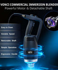 Heavy Duty Commercial Immersion Blender Kickass Kitchen Workhorse Pure Copper Motor Variable Speed Handheld Stick Mixer Professional Restaurant Grade Soup Blender For Silky Smooth Creations 20 Inch Shaft with robust ergonomic handle and detachable shaft.