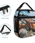 Colorful Starfish Beach Lunch Box Insulated Tote With Side Pocket featuring double zipper and detachable handle.