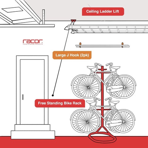 Freestanding 4 Bike Rack With Adjustable Arms in a garage setting, showcasing space-saving floor stand and anti-slip rubber feet.