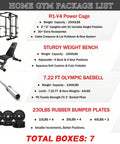 Home gym package list featuring Built Like A Tank Power Cage Rack With Cable Crossover System And 2000 Pound Load Bearing Capacity.
