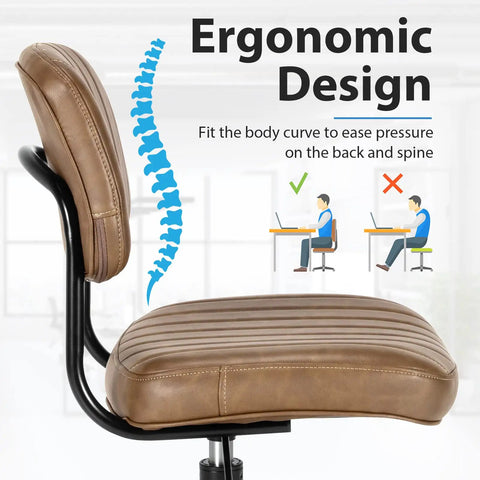 Slick Armless Desk Chair With Easy Glide Wheels, Top Tier PU Leather Task Seat Featuring Low Back Cushioning And Hella Smooth Height Adjustment For Rock Solid Rolling Home Office Setup For Teens And Adults