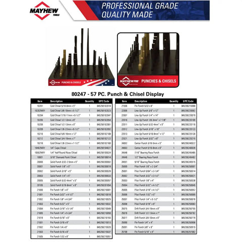 57 Piece Punch And Chisel Display Set For Mechanics And Pros, Pro Grade Heavy Duty Tool Organizer With A Variety Of Punches And Chisels
