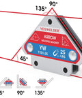 Premium Heavy Duty Welding Magnets Six Piece Set Adjustable Angle Holders With Monster Grip For 25 To 75 Pound Steel Hold Downs showing 25 lb magnet with angles.
