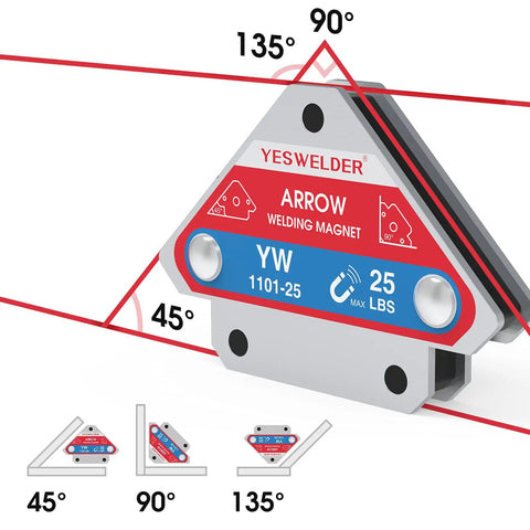 Premium Heavy Duty Welding Magnets Six Piece Set Adjustable Angle Holders With Monster Grip For 25 To 75 Pound Steel Hold Downs showing 25 lb magnet with angles.