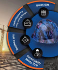 Full Brim Hard Hat With Color Weave Gloss and OSHA Approved ANSI Z89.1 Type 1 graphic details, displayed on construction site backdrop
