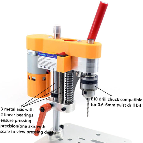 Mini Drill Press For Home Shop Precision Benchtop Drilling Machine Electric Portable Table Driller with B10 Chuck CNC Motor.