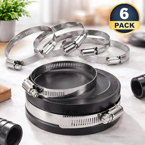 Six Pack 2 Inch Stainless Steel Worm Gear Hose Clamps For PVC Pipe Caps Fits 2.25 To 2.6 Inches Rustproof Reusable Repair Parts