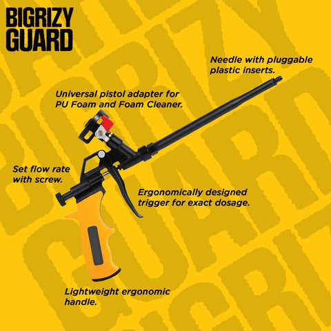 Dependable trigger gun for Pro Level Heavy Hitter Closed Cell Spray Foam Insulation Kit, featuring ergonomic handle and adjustable flow.