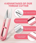 3 Pack Thread Snips Set High Carbon Steel Thread Cutter with spring return, showing high carbon blades, pink handle, precision grinding.