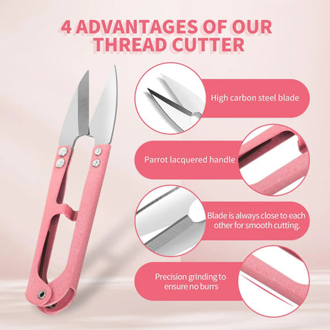 3 Pack Thread Snips Set High Carbon Steel Thread Cutter with spring return, showing high carbon blades, pink handle, precision grinding.