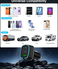 Hella Fast 75W USB C Car Charger With Three Ports Delivering PD 3.0 And QC 3.0 Power for iPhones and Android devices in various vehicles.