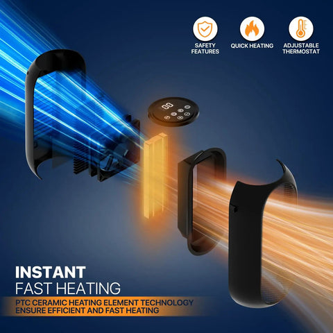 Exploded view of Portable Electric Heater For Indoor Use With Three Heat Modes And Thermostat, 12 Hour Timer, Compact Personal PTC Rapid Heating