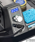 Close-up of 75W Soldering Station Kit with Quick Temp Digital Readout and sponge, showing 300°C setting.